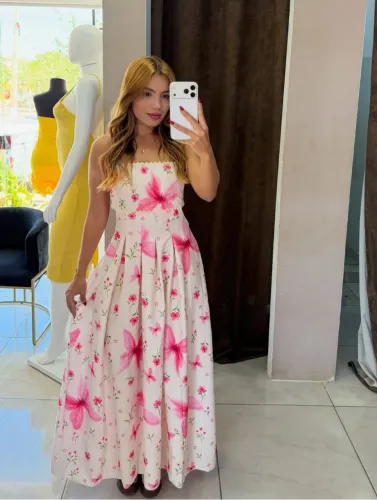 Vestido estampado longo