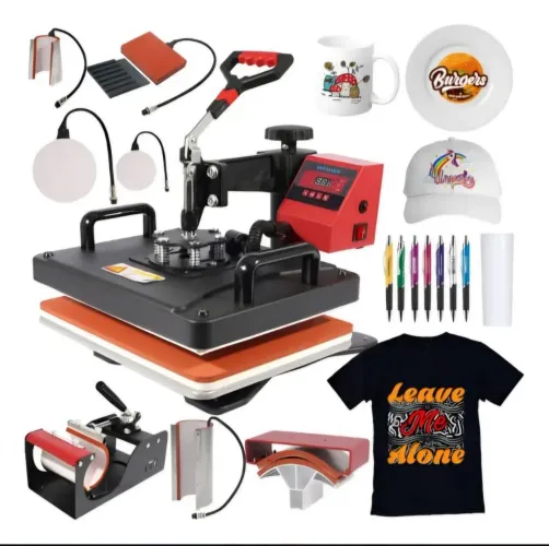 Prensa Térmica 8 em 1 Completa - Camisetas, Canecas, Bonés, Pratos e Canetas