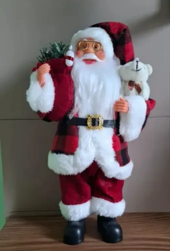 Lindo Papai Noel 30 cm com ursinho