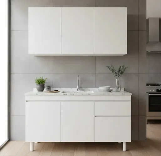 Kit Cozinha 2 Peças Balcão De Pia 120 Armário Aéreo 100% mdf