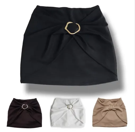 Shorts saia feminino neoprene cintura alta fivela dourada confortável elegante tamanho M