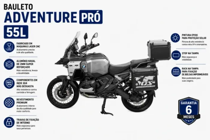 Baú Traseiro Adventure Pró 55L Preto Bráz Acessórios 