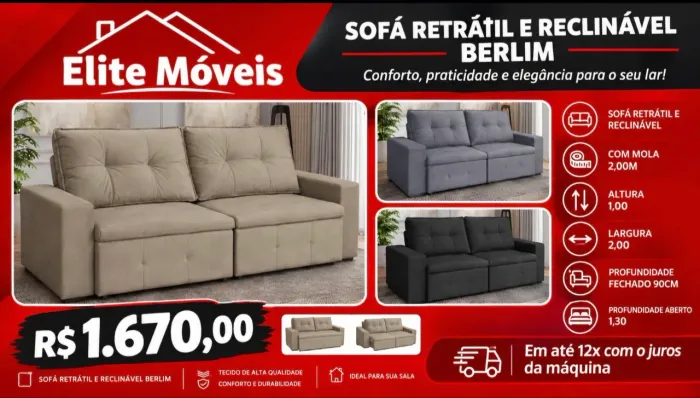 1,670,00 SOFÁ RETRÁTIL E RECLINÁVEL NOVO COM GARANTIA DE FABRICA.