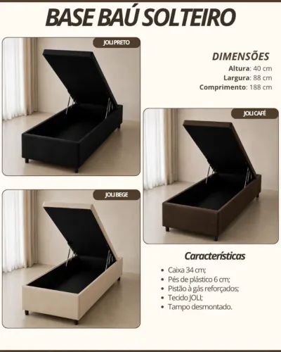 BASE BOX BAÚ - Tamanho SOLTEIRO
