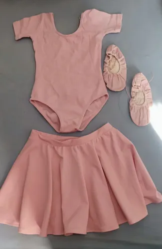 Collant Manga Curta + Saia Rosa Tam GG infantil