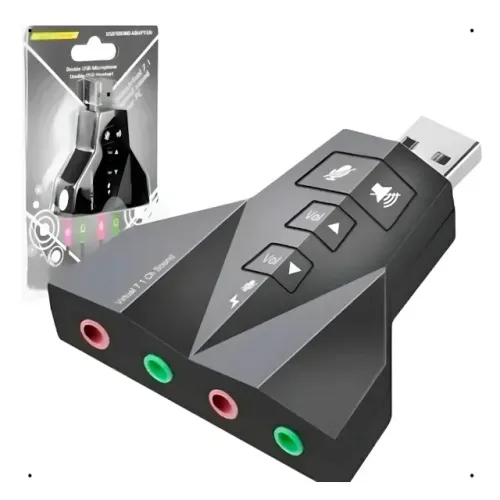 Placa de Som USB Virtual 7.1 Channel USB Sound Adapter com 4 Portas P2 pode retirar no loc