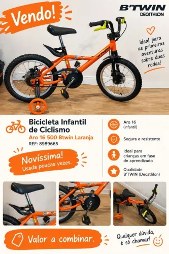 Bicicleta Infantil B?TWIN aro 16 - Decathlon - Novíssima