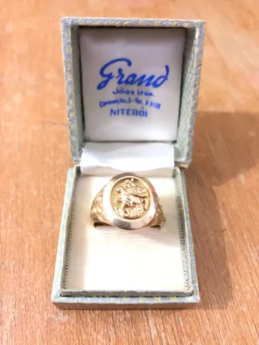 Anel de Ouro 18K - 10 G - Emblema São Jorge - Antiguidade