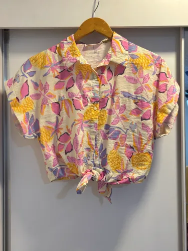 Camisa Cropped Zara Kids Estampada Tropical 