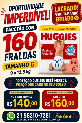 Fralda Huggies Supreme care G 160 fraldas