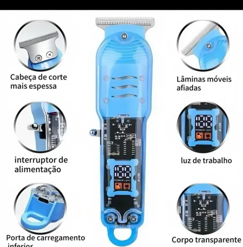 Máquina Profissional Sem Fio com Display LCD Inteligente e Barbeador para Homens