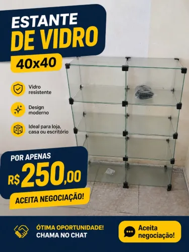 Estante de vidro 40x40 somente 250 reais