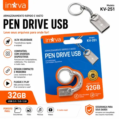 Pen drive inova 32gb kv-251/ compatível com USB 2.0/3.0/3.1