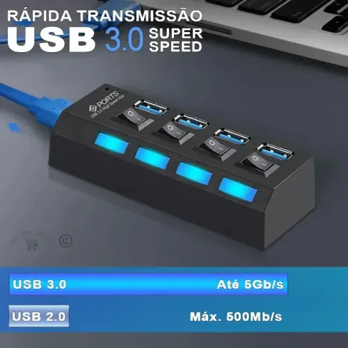 Hub Cabo Usb 3.0 Extensor 4 Portas High Speed Hd Pen Drive