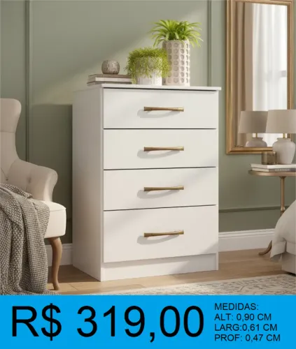 COMODA GIOVANA MOVAL - 4 GAVETEIROS DISPONIVEL EM 3 CORES= FRETE GRATIS