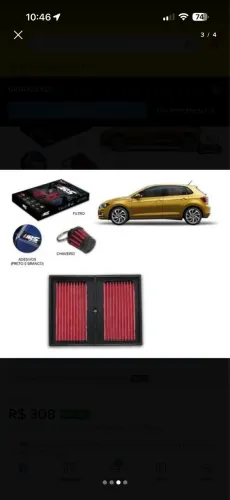 Filtro Ar Esportivo RS 4280 Golf Nivus Polo Up Virtus T-cross Tera 1.0 Tsi