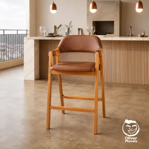 Banqueta Alta Cozinha Americana Madeira Moderna