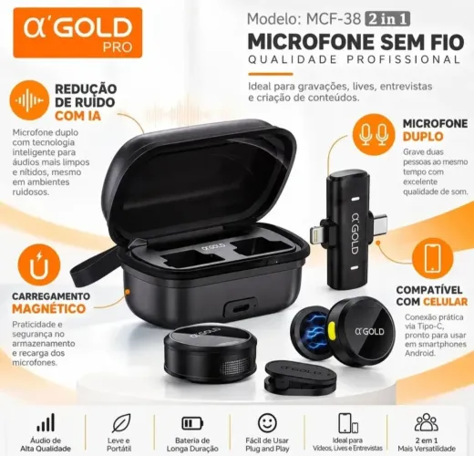 Microfone lapela duplo recarregável da pra iPhone  ou tipoc recarregável portatil