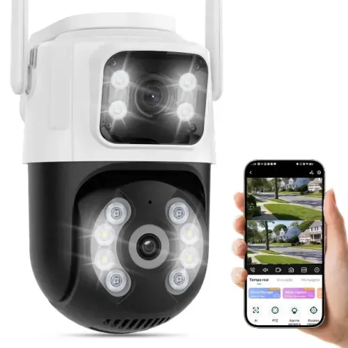 Câmera De Seguranca Externa Ip 2.4G/5GHz Wi-fi Lente Dupla App Icsee, Visão Noturna PTZ