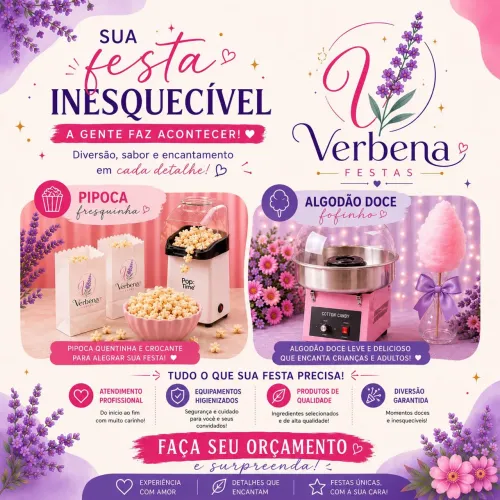 Algodão doce, pipoca e crepe para o seu evento