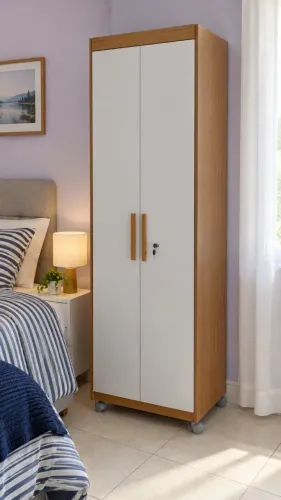 >NOVO< Armário Multiuso Branco e Amadeirado com 2 Portas e Rodízios