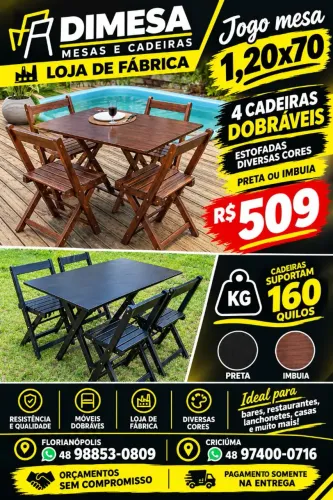 Mesa retangular 1,20x70 com 4 cadeiras dobráveis