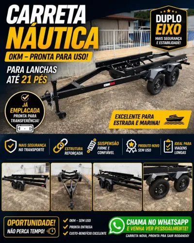 Carreta Náutica 0KM Duplo Eixo p/ Lancha até 21 Pés - Já Emplacada
