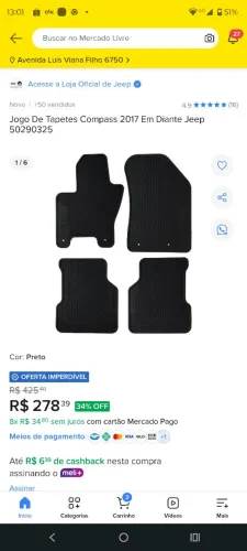 Conjunto tapetes JEEP Compass e Renegade original 