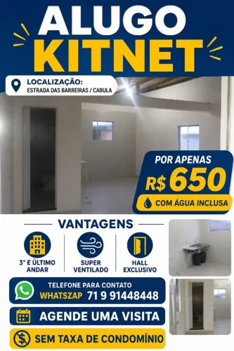 Alugo Apto Kitnet (Tipo Loft - 40m2) na Estrada das Barreiras/Cabula.