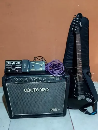 KIT COMPLETO GUITARRA SHELTER + AMP METEORO 100W + BAG E CORREIA