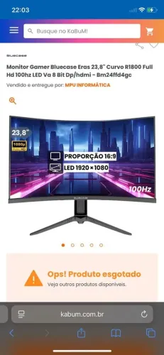 Monitor 120hz Bluecase 23.8 Curvo HDMI E DP