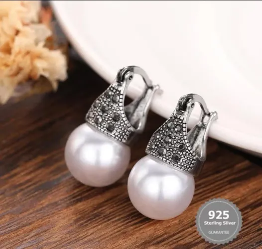 Lindos Brincos de Prata 925, marcassite e pérolas
