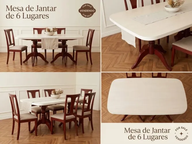 Mesa para Sala ou Cozinha Robustíssima (Tampo Claro e Base de Madeira)
