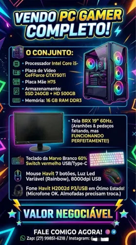 VENDO PC GAMER COMPLETO (USADO)