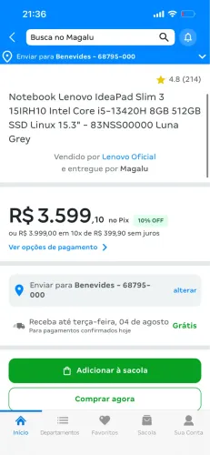 Notebook Lenovo Nunca usado