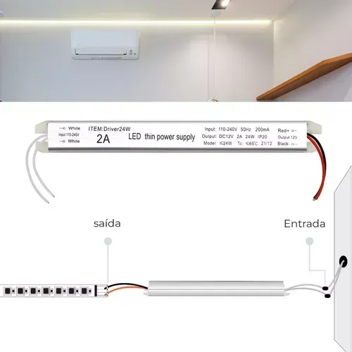 Fonte Slim Driver Para Perfil Fita De Led 12v 2a 24w