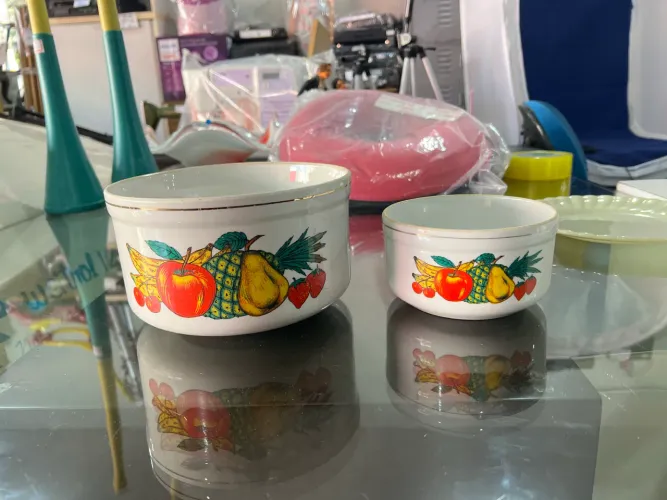 Louça: Par de Tigelas Filetado a Ouro em Porcelana Veracruz
