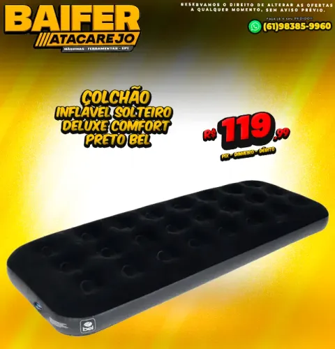 Colchão Inflável Solteiro Deluxe Comfort Preto Bel
