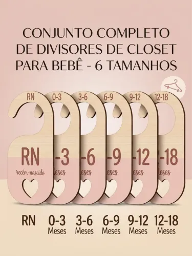 Kit Divisores de Closet Bebê MDF 6 Tamanhos (RN a 18M) - Menina