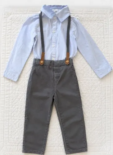 Conjunto infantil Calca camisa e suspensório batizado