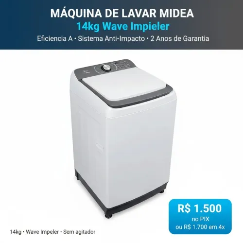 MÁQUINA DE LAVAR MIDEA 14kg WAVE IMPELLER