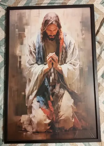 Quadro Decorativo Jesus Orando Pai Nosso 50x75cm Sala Quarto Escritório