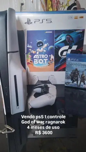 Ps5 slim midia fisica 1 controle + god of war ragnarok 4 meses de uso