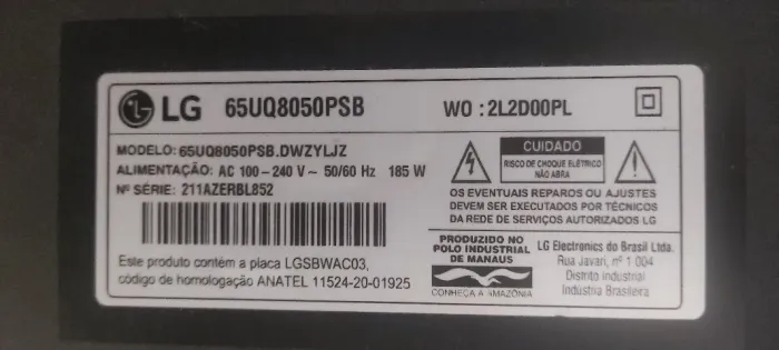 televisão LG 65' - completa sem ter sido aberta peças
