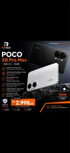 Poco X8 Pro Max 5G 12Gb RAM 512Gb Lacrado - Global