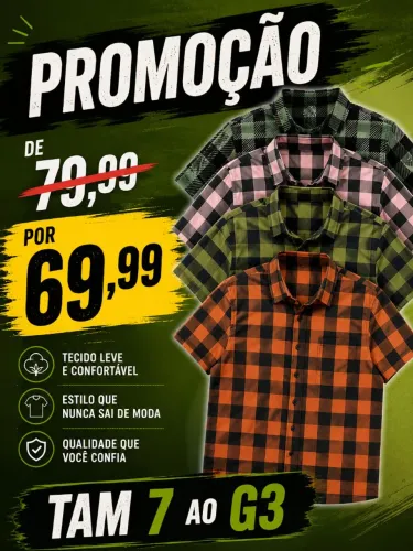 Camisa Xadrez Manga Curta G3 ou 7