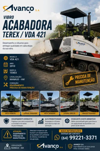 VENDO - Vibro Acabadora TEREX VDA 421 - Ano 2010