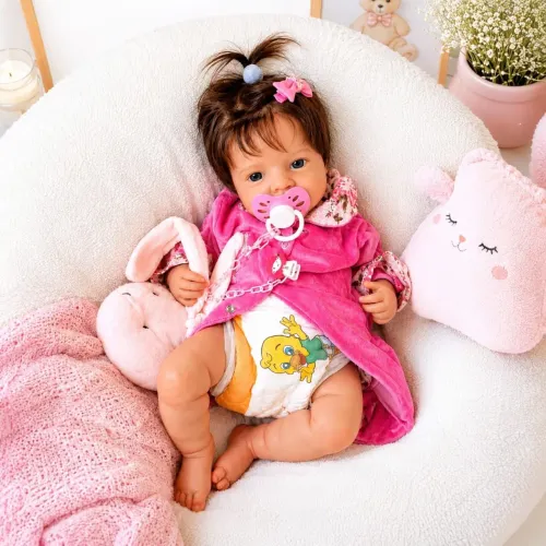 BEBÊ REBORN LOU LOU MENINA OLHINHOS ABERTOS <br> O