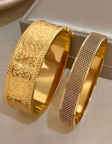 KIT Bracelete/Pulseira de aço inoxidável dourado