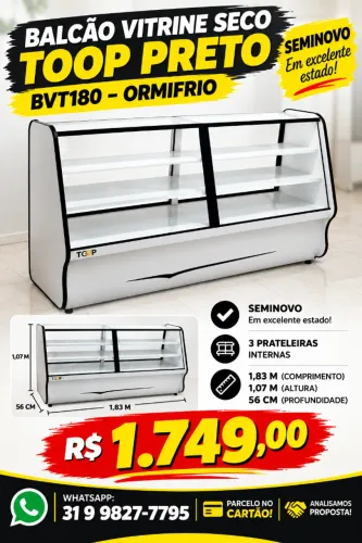 BALCÃO VITRINE SECO TOOP BVT 180 CM- ORMIFRIO